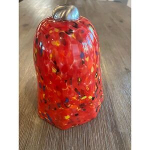 Hand Blown Art Glass Lamp Shade Red Confetti Millefiori Hexagon Bell 7.5 Inch
